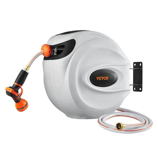 Wall-Mounted Retractable Hose Reel – 130ft x 5/8", Auto Rewind