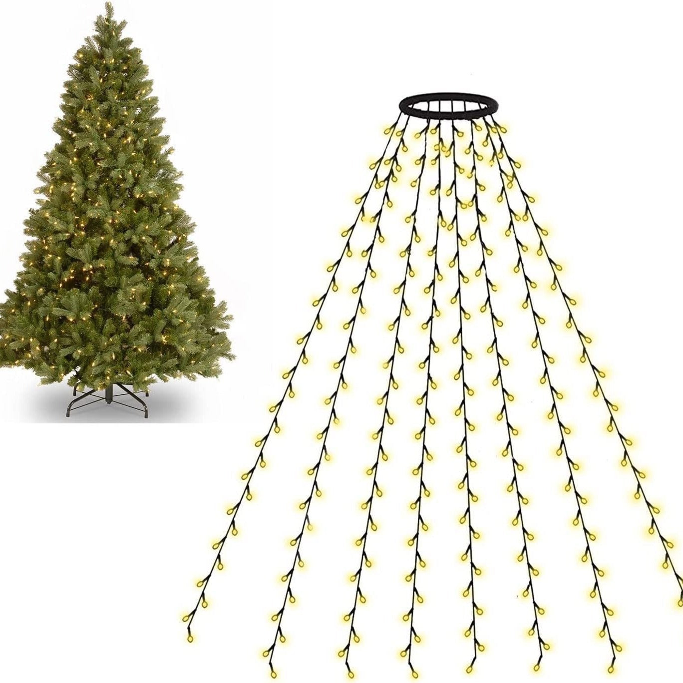 Christmas Tree Waterfall Lights with Ring | 8 Modes LED Cascade Decor