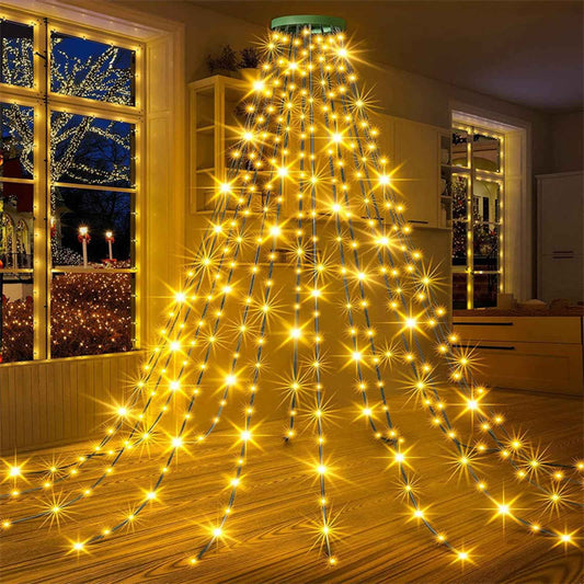 Christmas Tree Waterfall Lights with Ring | 8 Modes LED Cascade Decor
