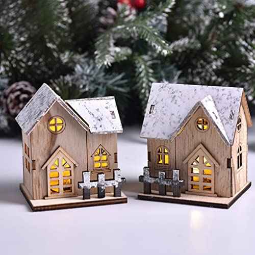 Three Mini Christmas LED Lighted Wooden Cabin Decorations🏠