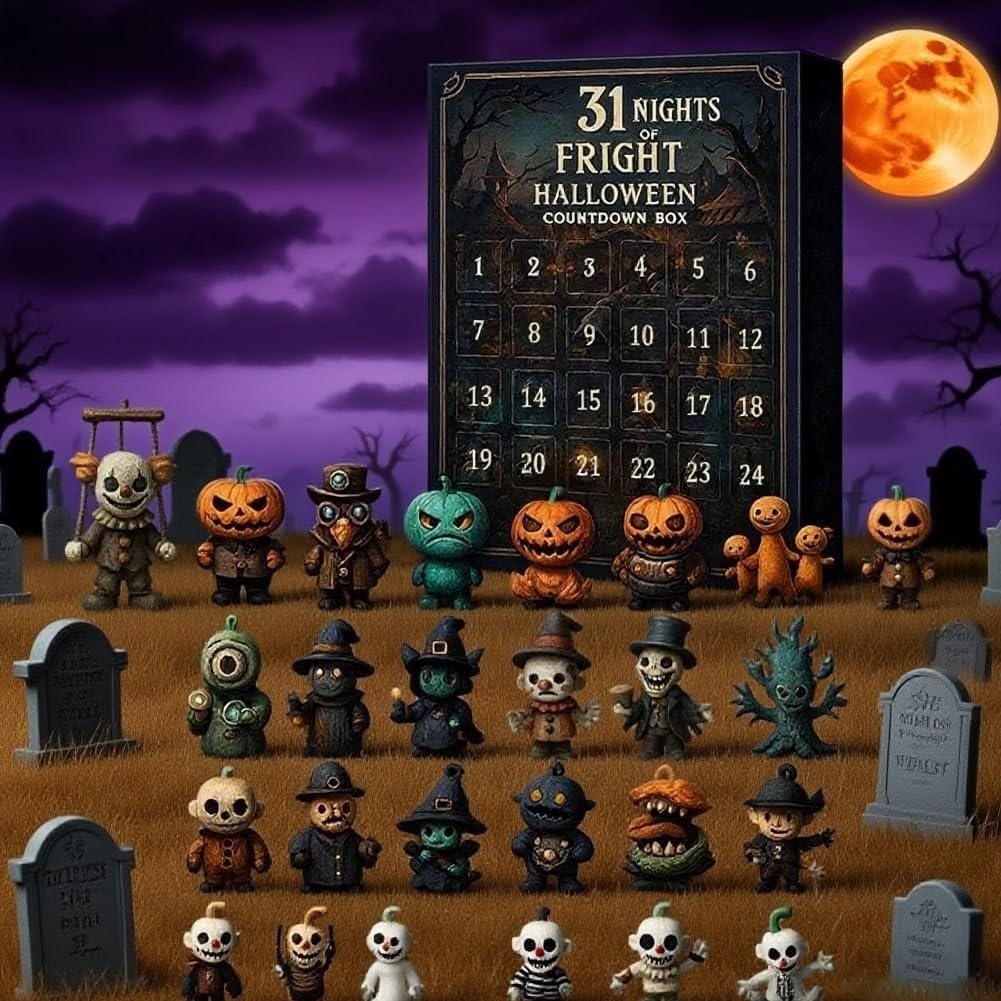 🔥Halloween Early Discount 49% Off🔥 31 Nights of Fright – Halloween Countdown Box with Figurines - GleeMart