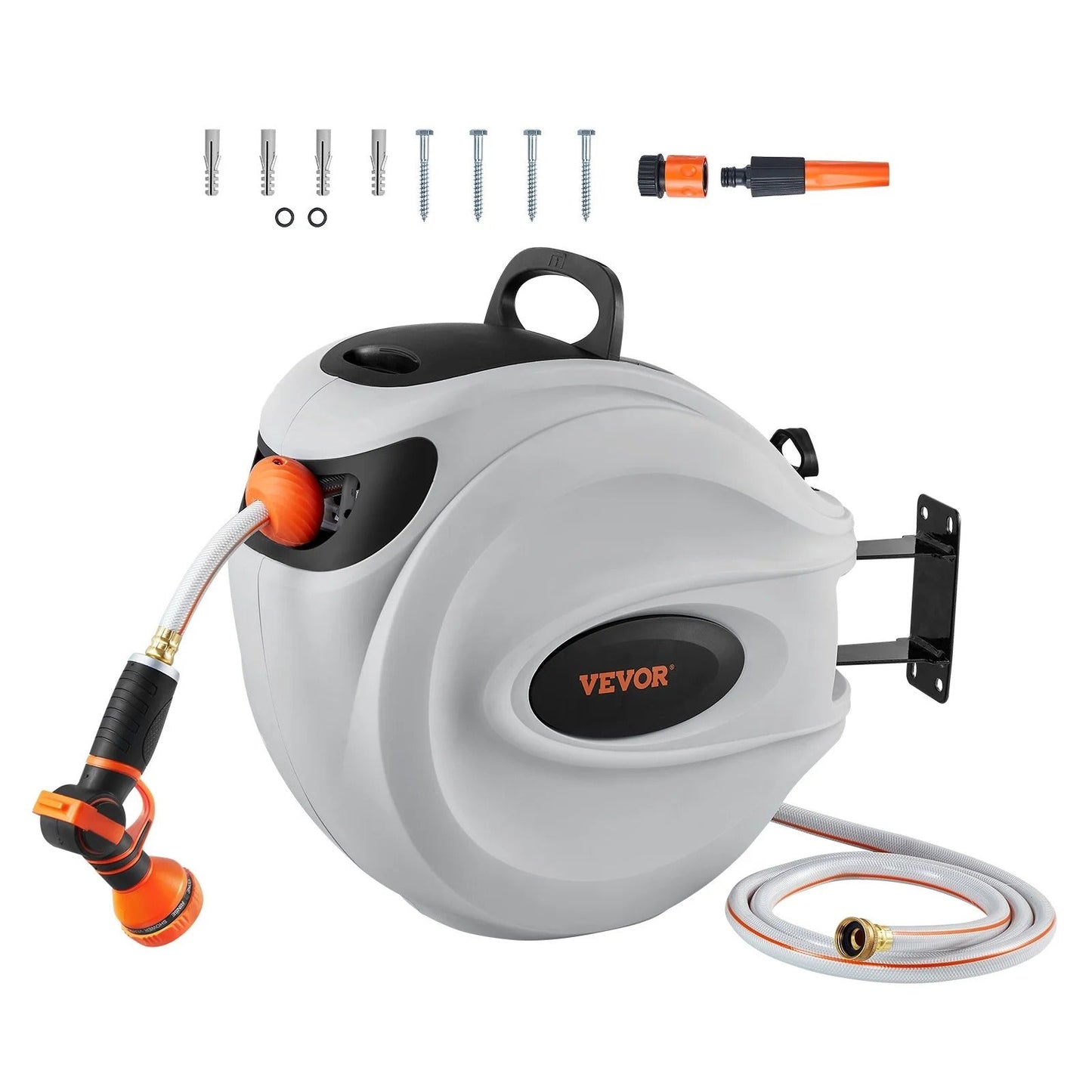 Wall-Mounted Retractable Hose Reel – 130ft x 5/8", Auto Rewind