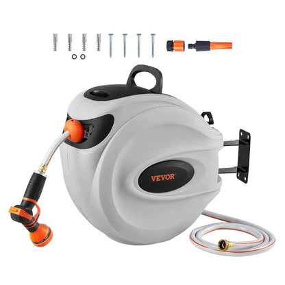 Wall-Mounted Retractable Hose Reel – 130ft x 5/8", Auto Rewind
