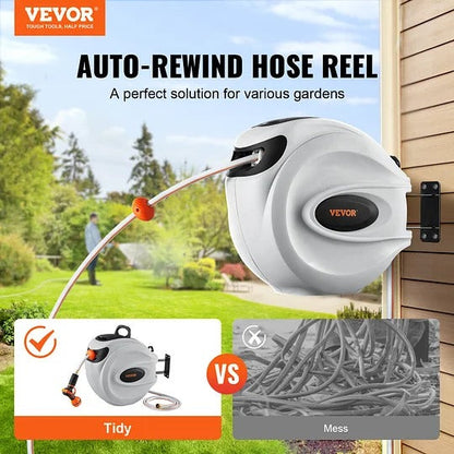 Wall-Mounted Retractable Hose Reel – 130ft x 5/8", Auto Rewind