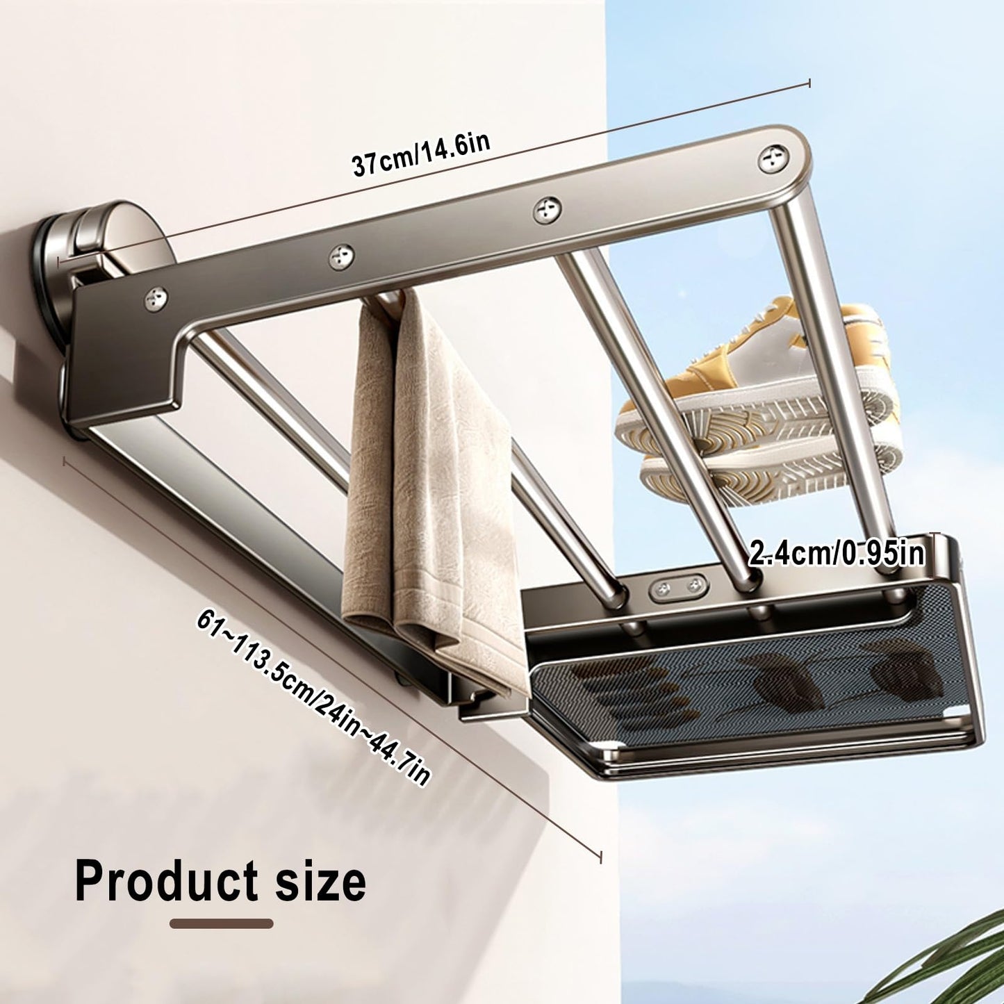 Retractable Wall Mounted Clothes Drying Rack with Mesh Net - Suction Cup Foldable Laundry Dryer