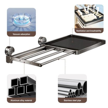 Retractable Wall Mounted Clothes Drying Rack with Mesh Net - Suction Cup Foldable Laundry Dryer