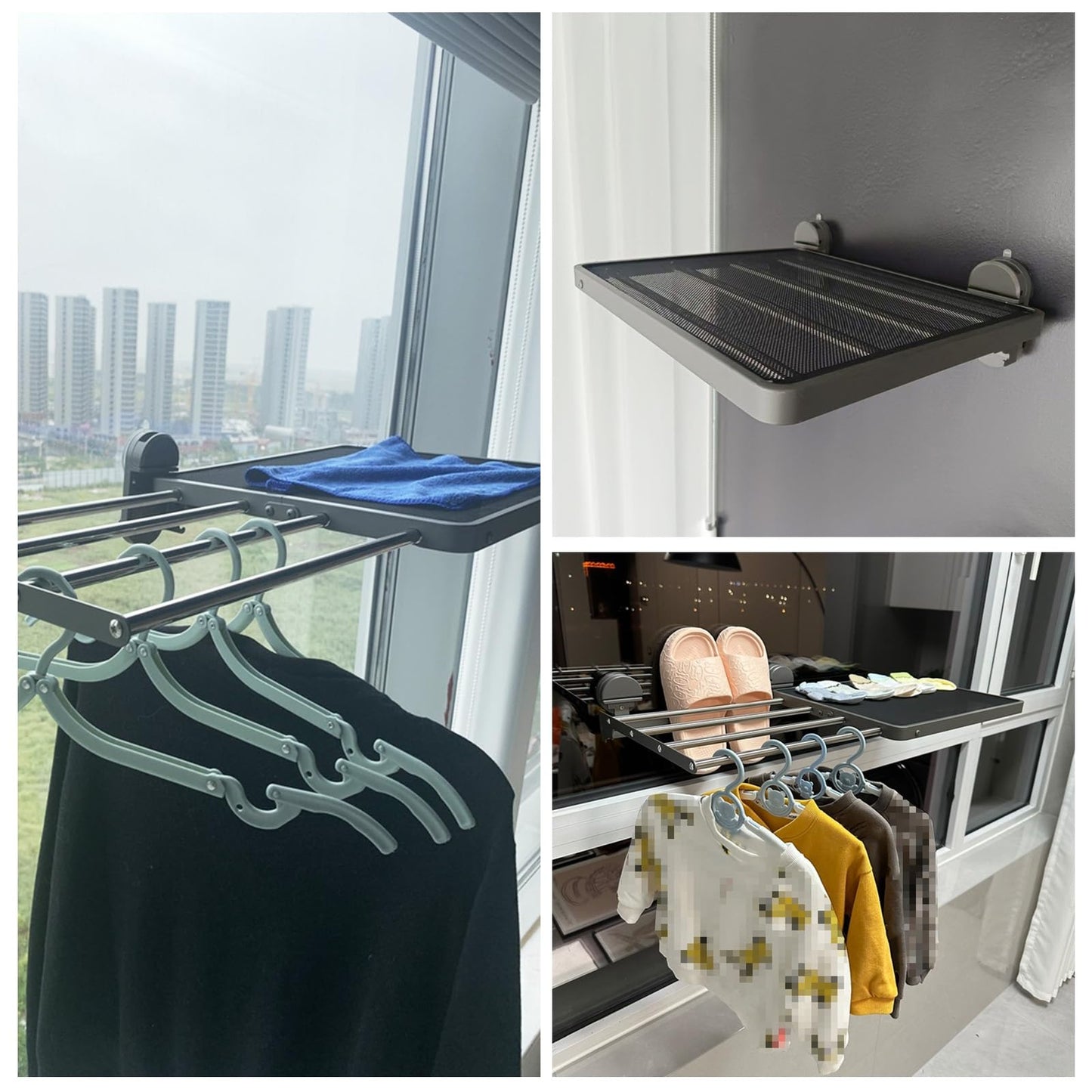 Retractable Wall Mounted Clothes Drying Rack with Mesh Net - Suction Cup Foldable Laundry Dryer