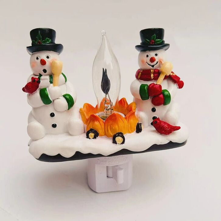 Christmas Snowman Night Light – 3D Campfire Flicker Plug-in Holiday Décor