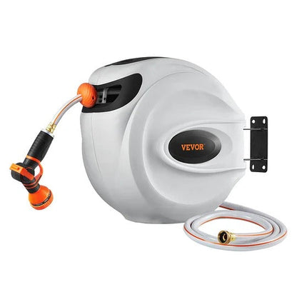 Wall-Mounted Retractable Hose Reel – 130ft x 5/8", Auto Rewind