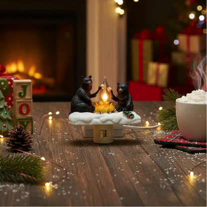 Black Bear Campfire Christmas Night Light – Cozy Holiday Home Décor