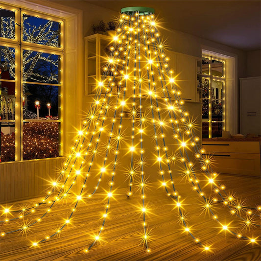 Christmas Tree Waterfall Lights with Ring | 8 Modes LED Cascade Decor