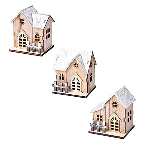 Three Mini Christmas LED Lighted Wooden Cabin Decorations🏠