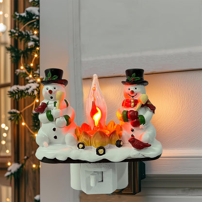 Christmas Snowman Night Light – 3D Campfire Flicker Plug-in Holiday Décor