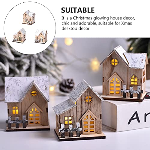 Three Mini Christmas LED Lighted Wooden Cabin Decorations🏠