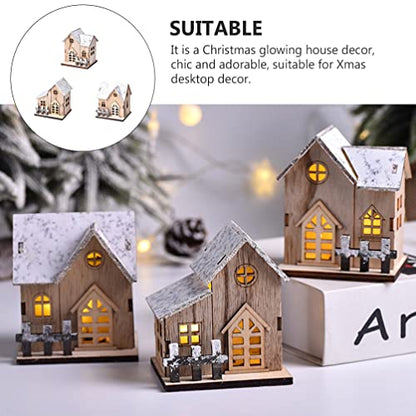 Three Mini Christmas LED Lighted Wooden Cabin Decorations🏠
