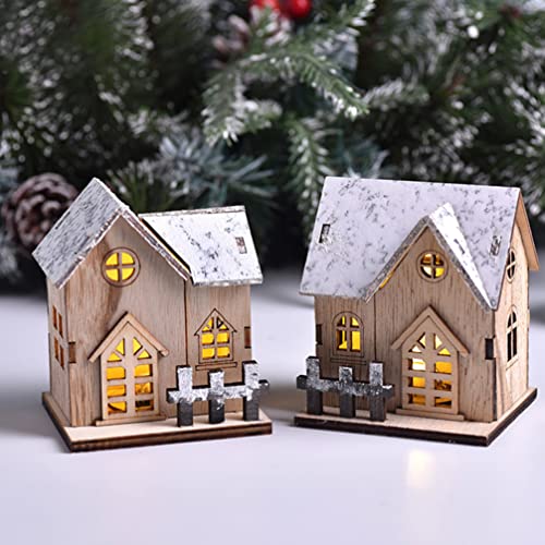 Three Mini Christmas LED Lighted Wooden Cabin Decorations🏠 - GleeMart
