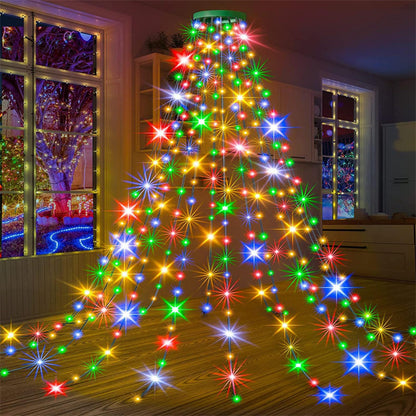 Christmas Tree Waterfall Lights with Ring | 8 Modes LED Cascade Decor