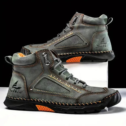 Men's Comfortable Handmade Leather Boots – Waterproof, Arch Support, Pressure Relief, Spacious Toe Box Outdoor Leather Shoes