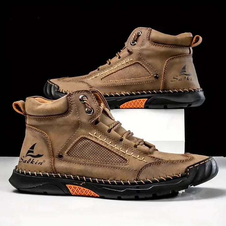 Men's Comfortable Handmade Leather Boots – Waterproof, Arch Support, Pressure Relief, Spacious Toe Box Outdoor Leather Shoes