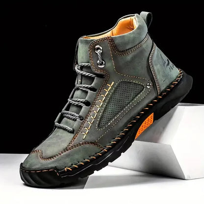Men's Comfortable Handmade Leather Boots – Waterproof, Arch Support, Pressure Relief, Spacious Toe Box Outdoor Leather Shoes