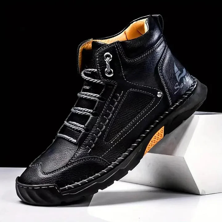 Men's Comfortable Handmade Leather Boots – Waterproof, Arch Support, Pressure Relief, Spacious Toe Box Outdoor Leather Shoes
