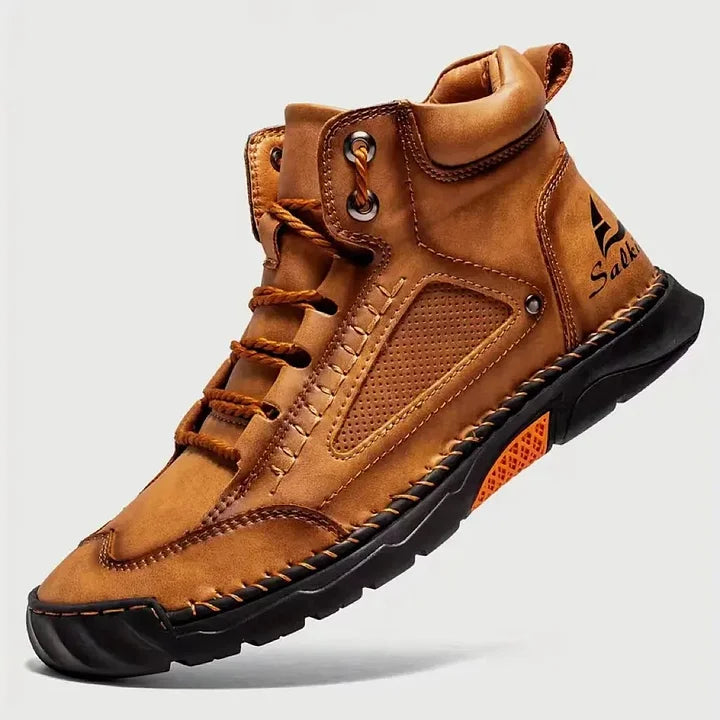 Men's Comfortable Handmade Leather Boots – Waterproof, Arch Support, Pressure Relief, Spacious Toe Box Outdoor Leather Shoes