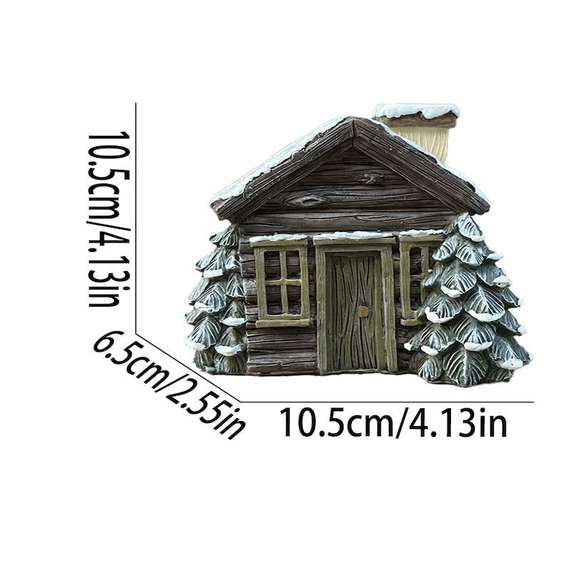 Snowy Winter Resin Log Cabin Incense Burner w/ 2 Cones - Holiday Home Decor Gift