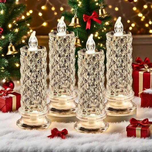 🎁 4-Piece LED Crystal Candleholder Lamp Set - Romantic Desktop Night Light