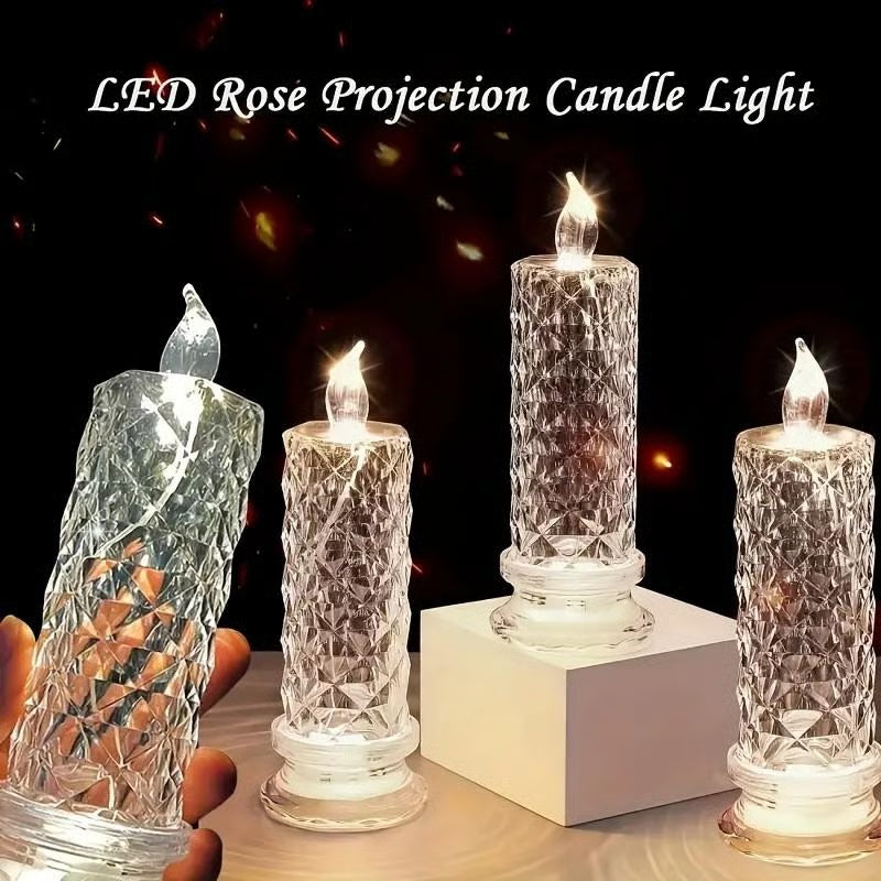 🎁 4-Piece LED Crystal Candleholder Lamp Set - Romantic Desktop Night Light