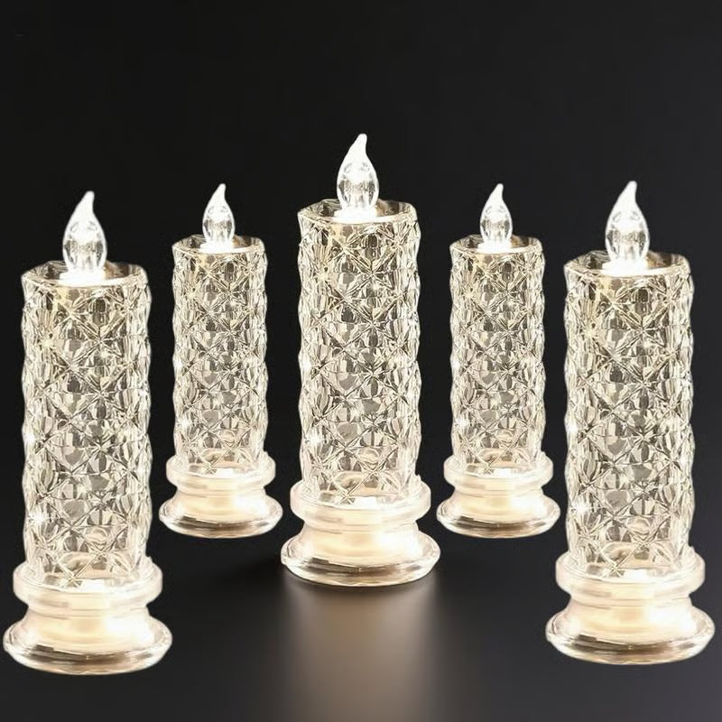 🎁 4-Piece LED Crystal Candleholder Lamp Set - Romantic Desktop Night Light