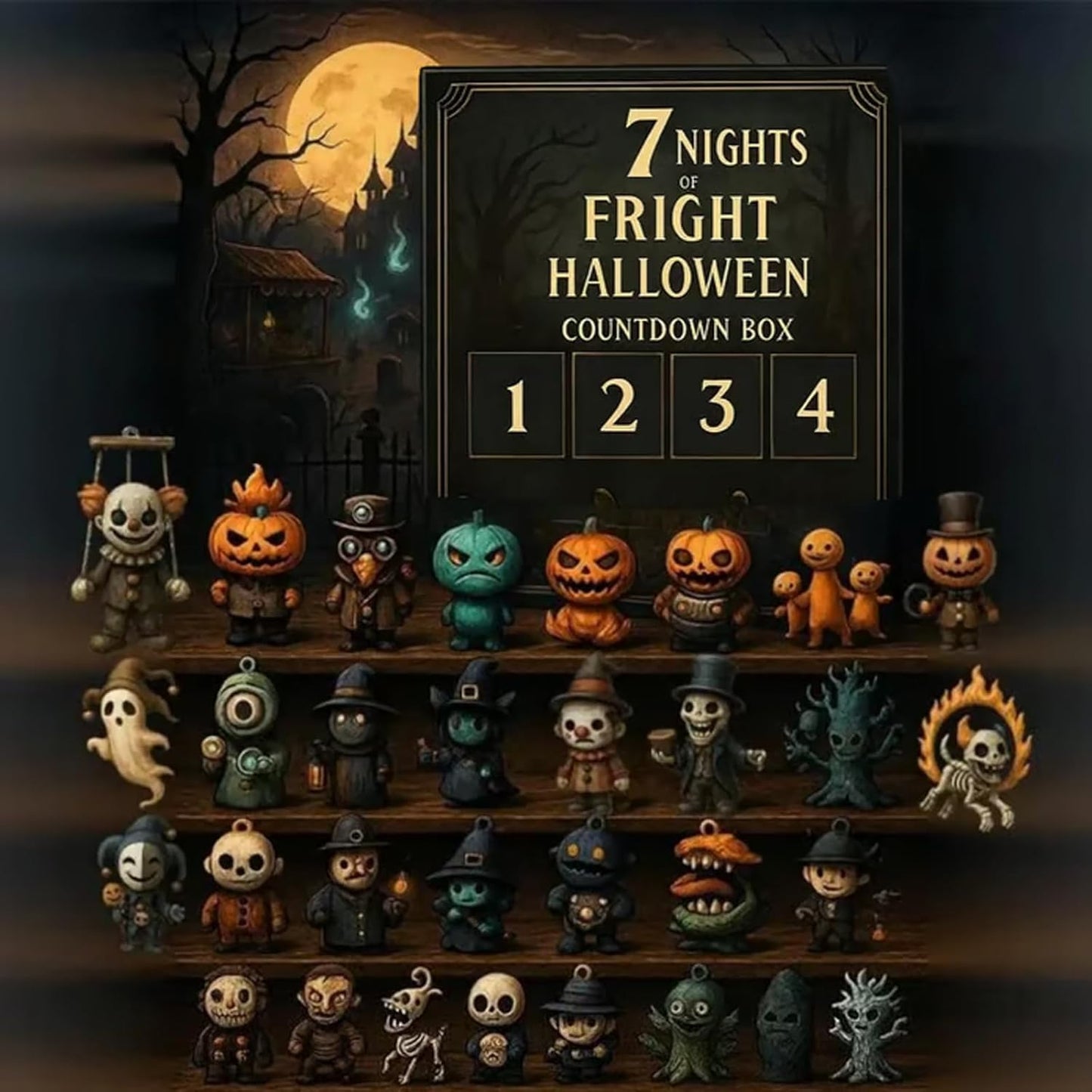 🔥Halloween Early Discount 49% Off🔥 31 Nights of Fright – Halloween Countdown Box with Figurines