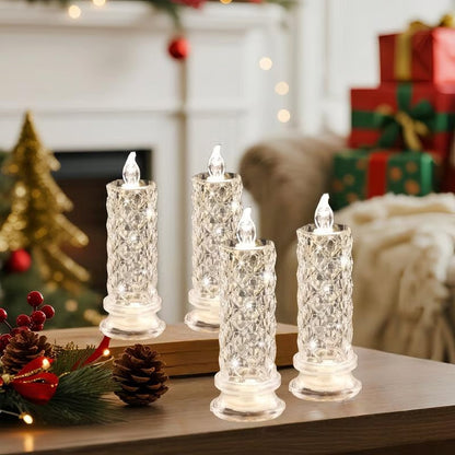 🎁 4-Piece LED Crystal Candleholder Lamp Set - Romantic Desktop Night Light