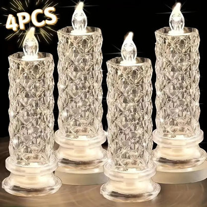 🎁 4-Piece LED Crystal Candleholder Lamp Set - Romantic Desktop Night Light