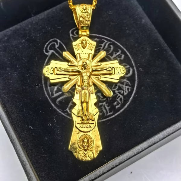 Gold-Plated Holy Jesus Cross Pendant Necklace