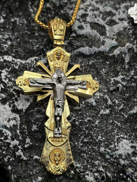Gold-Plated Holy Jesus Cross Pendant Necklace